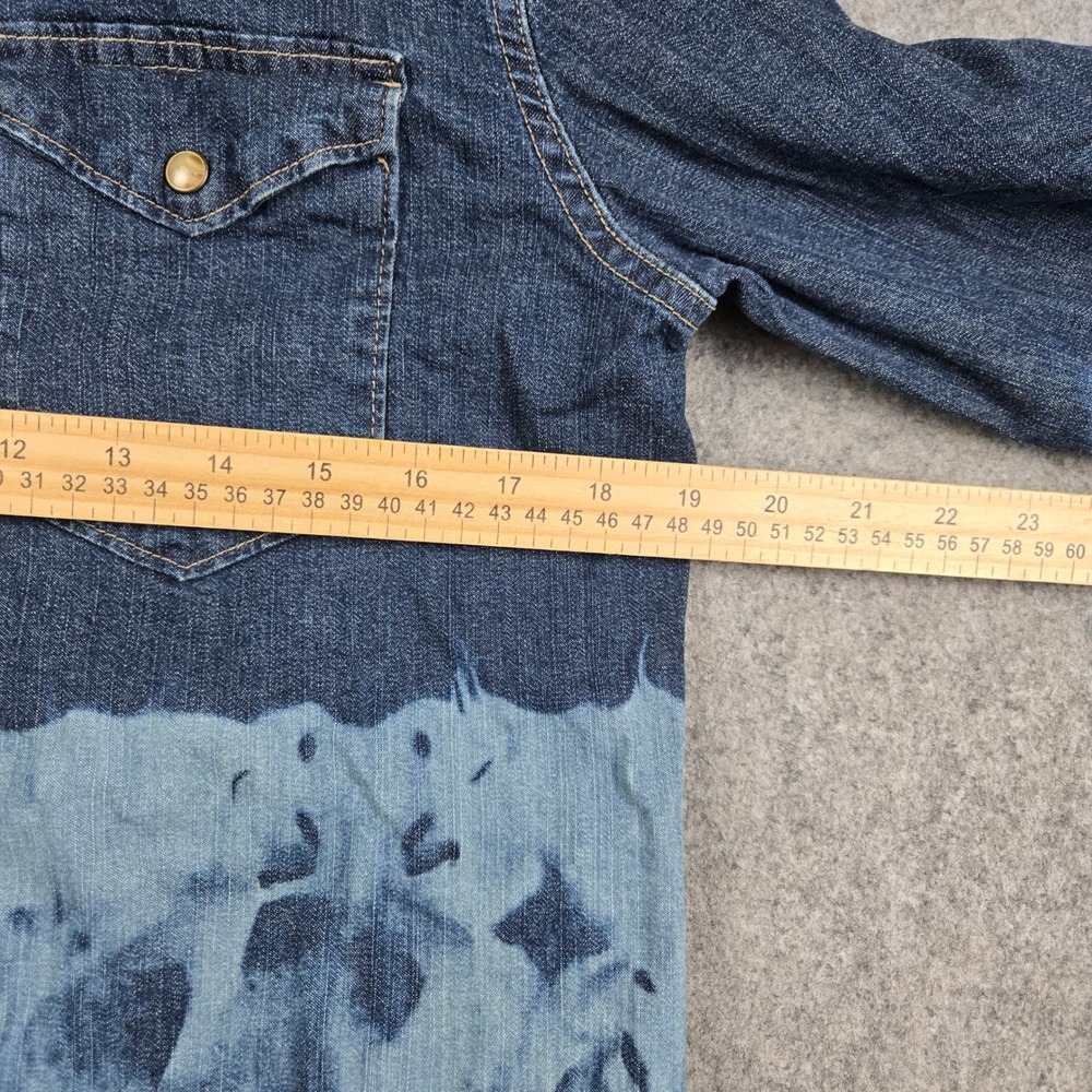 Wrangler Pearl Snap Western Shirt Mens Small Blue Bleached Acid Wash Denim Work - Picture 5 of 7